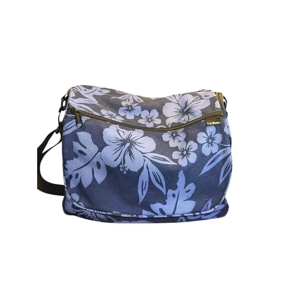 L.L.Bean blue floral nylon toiletry carryall camping travel accessories bag
